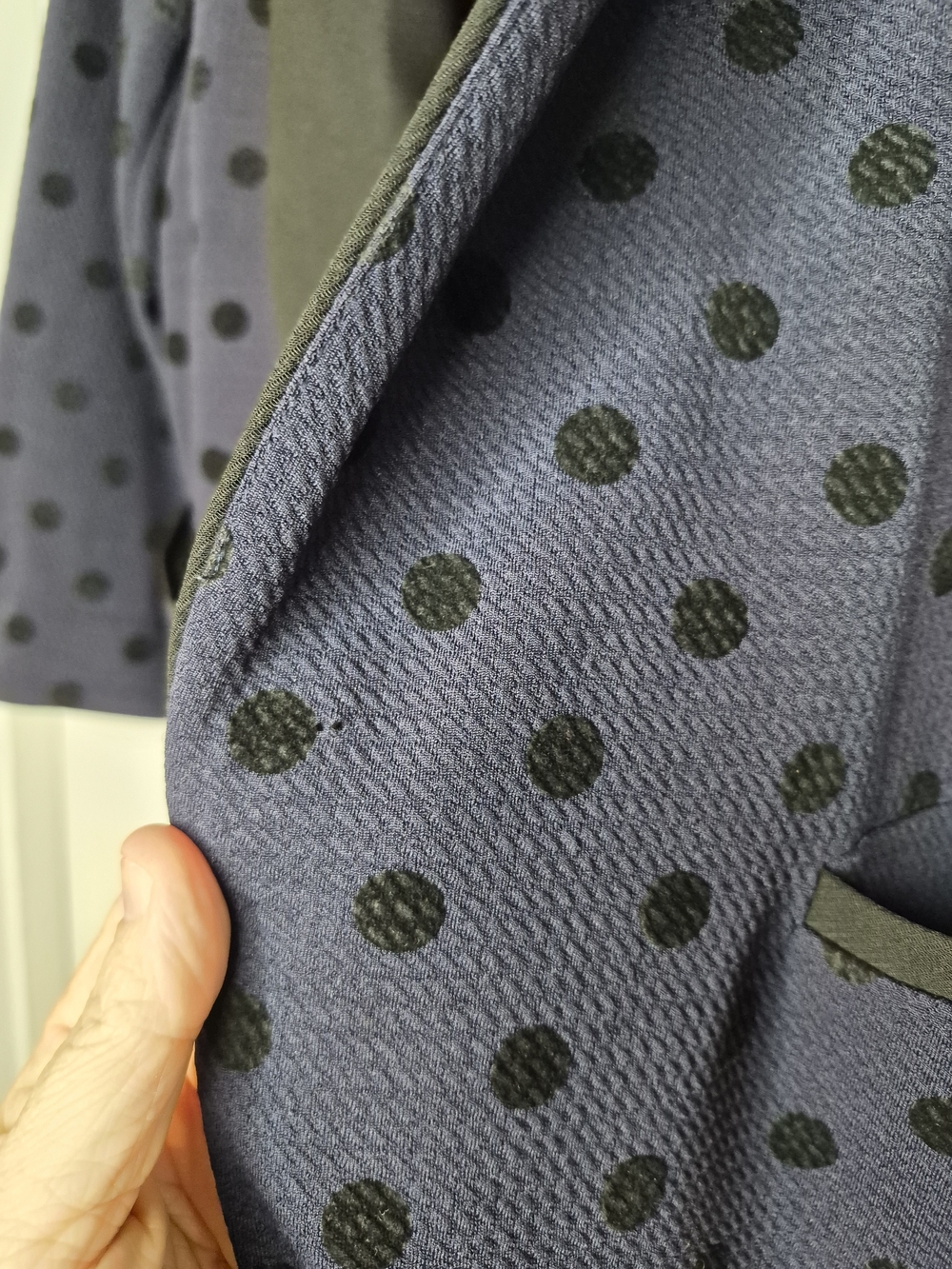 Skies Are Blue Women's Navy With Black Polka Dot Open-Front Blazer Jacket Large - Picture 6 of 10